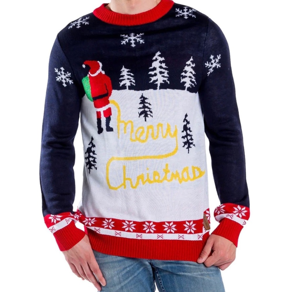 Tipsy Elves XL Men’s Christmas Sweater Ugly Holiday Yellow Snow Merry Christmas